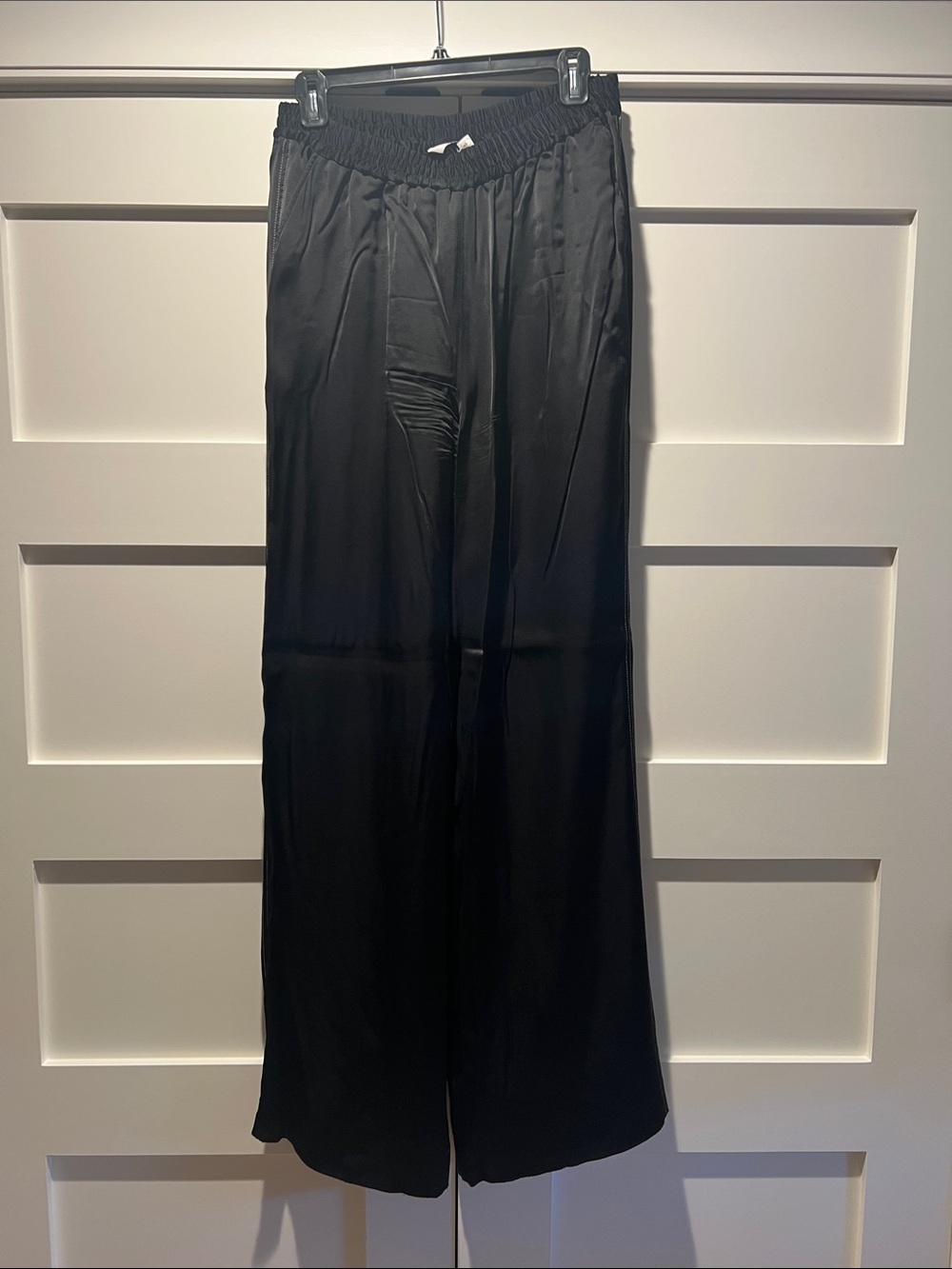 La Ligne Black Wide-Leg Satin Drawstring Pants
